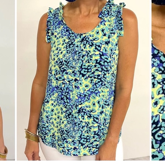 Periwinkle | Allison Ruffle Print Sleeveless Top - Large - Picture 6 of 7